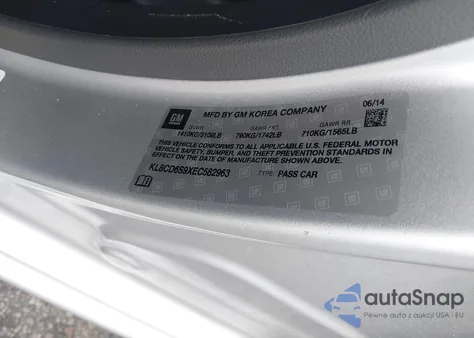 2014 Chevrolet Spark 1Lt Auto z USA, uszkodzony, nr VIN KL8CD6S9XEC582963